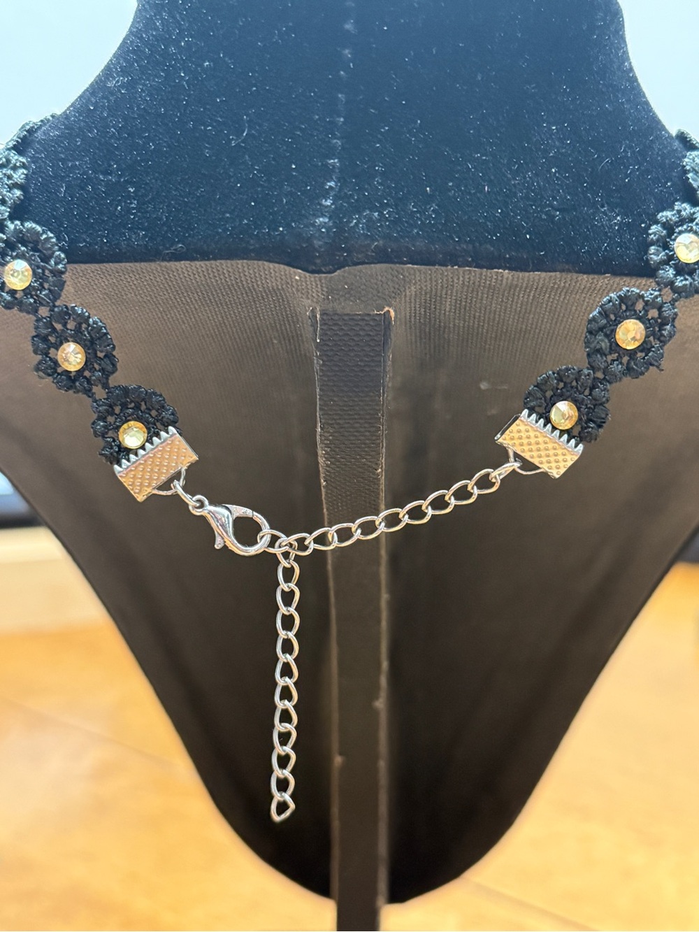 Black Lace Choker with Gold Accents - Picture 3 of 3